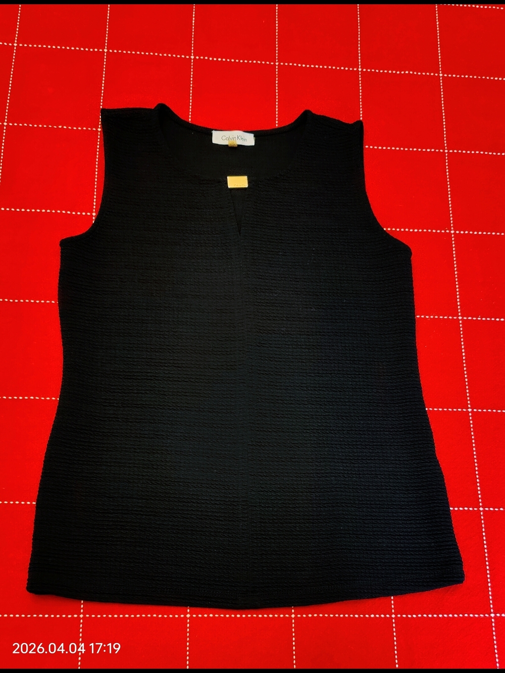 Calvin Klein Black Sleeveless Knit Top XS Excellent Condition Gold Hardware